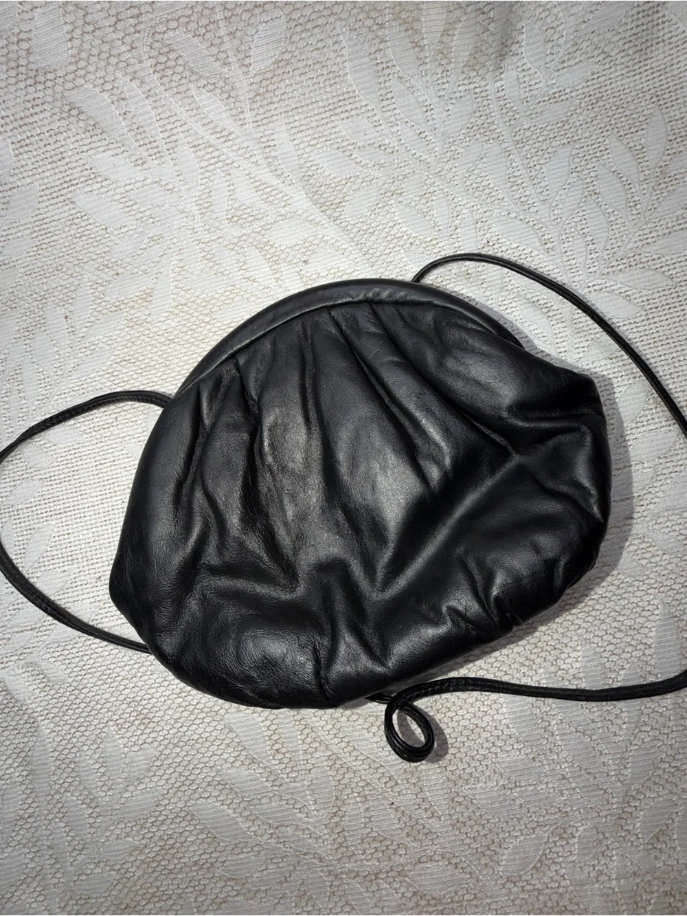Black Gathered Leather Shoulder Bag with Gold & Silver Accents